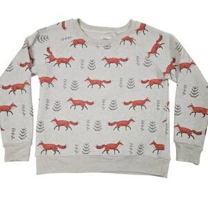 LA Soul Kids Fox Print Sweatshirt Fits Youth XL Gray Woodland Animal Pullover